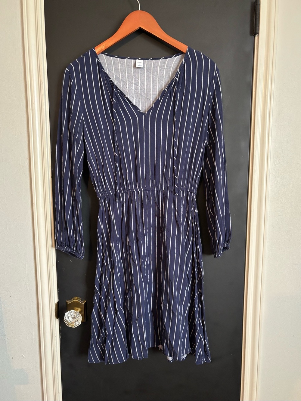 Old Navy Navy and White Vertical Stripe Dress